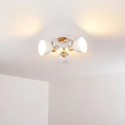 Plafonnier Banjul Bois Clair, Blanc, 3 Lumieres