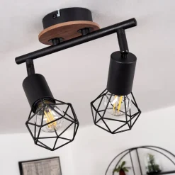 Plafonnier Baripada Bois Fonce, Noir, 2 Lumieres