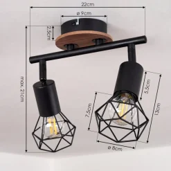 Plafonnier Baripada Bois Fonce, Noir, 2 Lumieres
