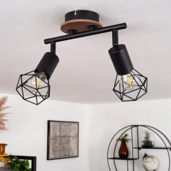 Plafonnier Baripada Bois Fonce, Noir, 2 Lumieres