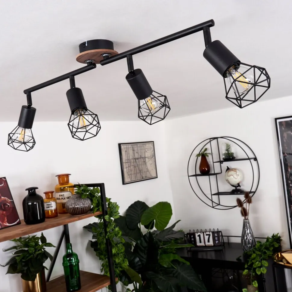 Plafonnier Baripada Bois Fonce, Noir, 4 Lumieres