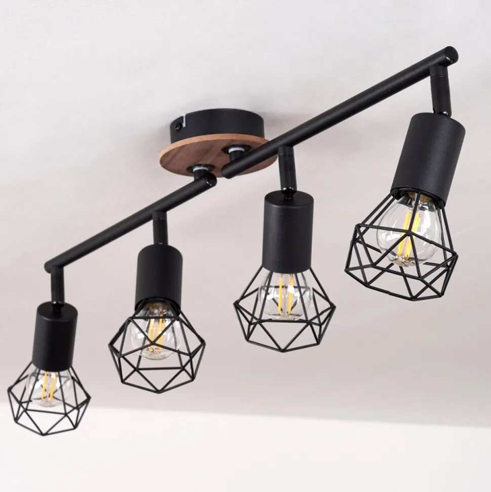 Plafonnier Baripada Bois Fonce, Noir, 4 Lumieres