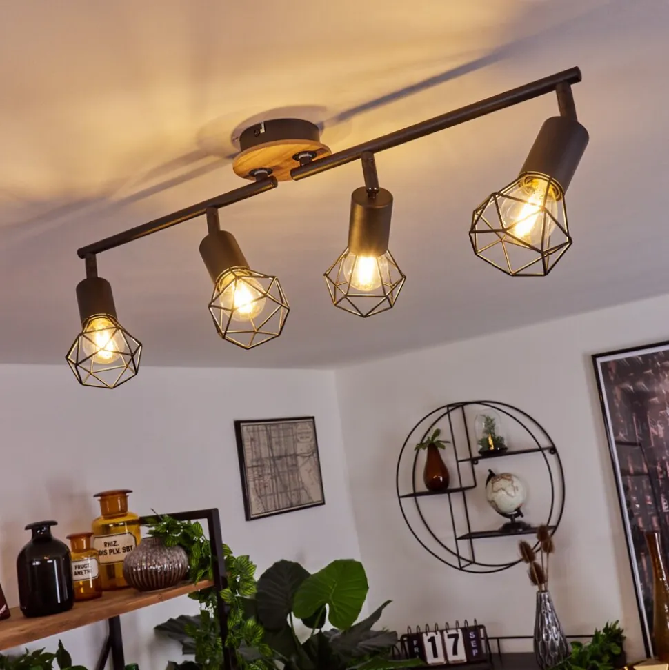 Plafonnier Baripada Bois Fonce, Noir, 4 Lumieres