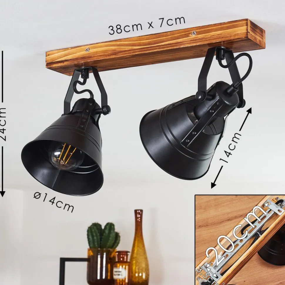 Plafonnier Berkeley Bois Fonce, Noir, 2 Lumieres