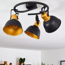 Plafonnier Blackburn Noir Dore, 3 Lumieres