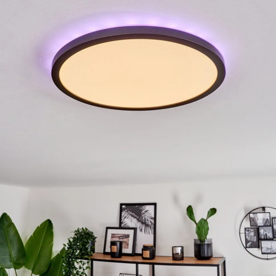 Plafonnier Boyero Led Noir, 2 Lumieres, Telecommandes, Changeur De Couleurs