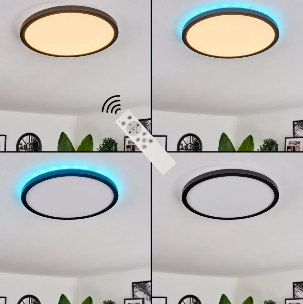 Plafonnier Boyero Led Noir, 2 Lumieres, Telecommandes, Changeur De Couleurs
