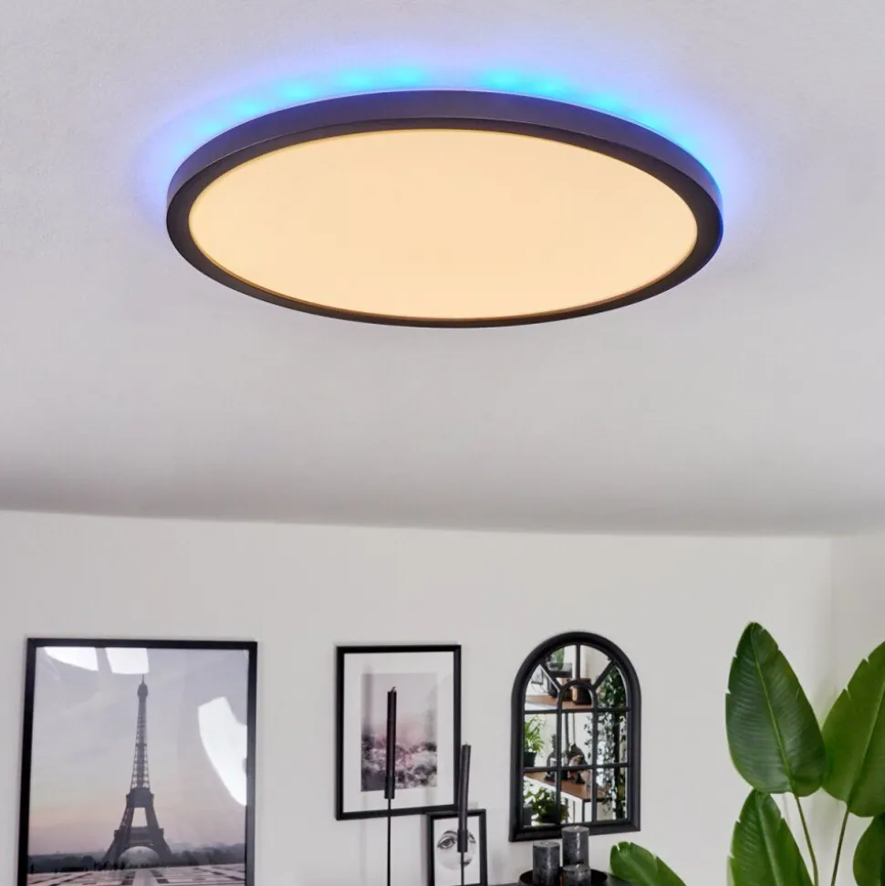 Plafonnier Boyero Led Noir, 2 Lumieres, Telecommandes, Changeur De Couleurs