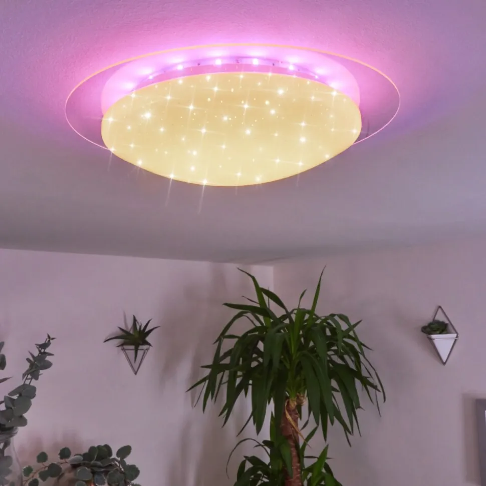 Plafonnier Cure Led Blanc, 1 Lumiere, Telecommandes, Changeur De Couleurs
