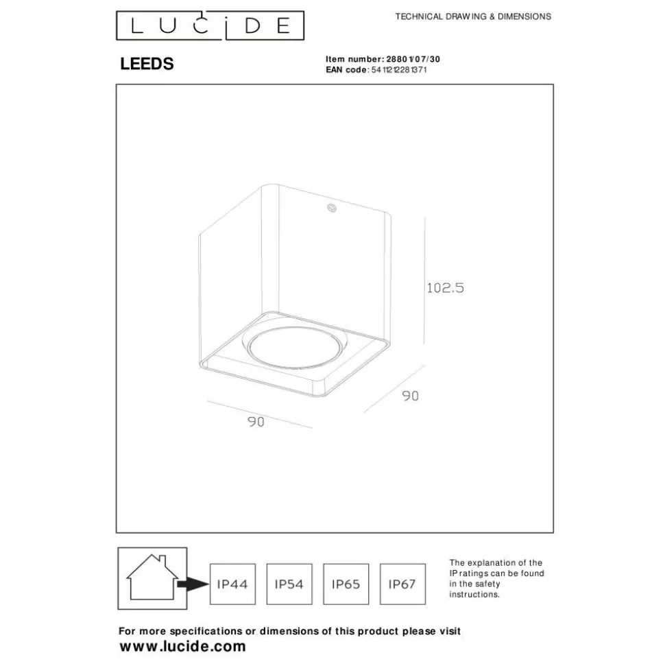 Plafonnier Exterieur Lucide Leeds Led Noir, 1 Lumiere