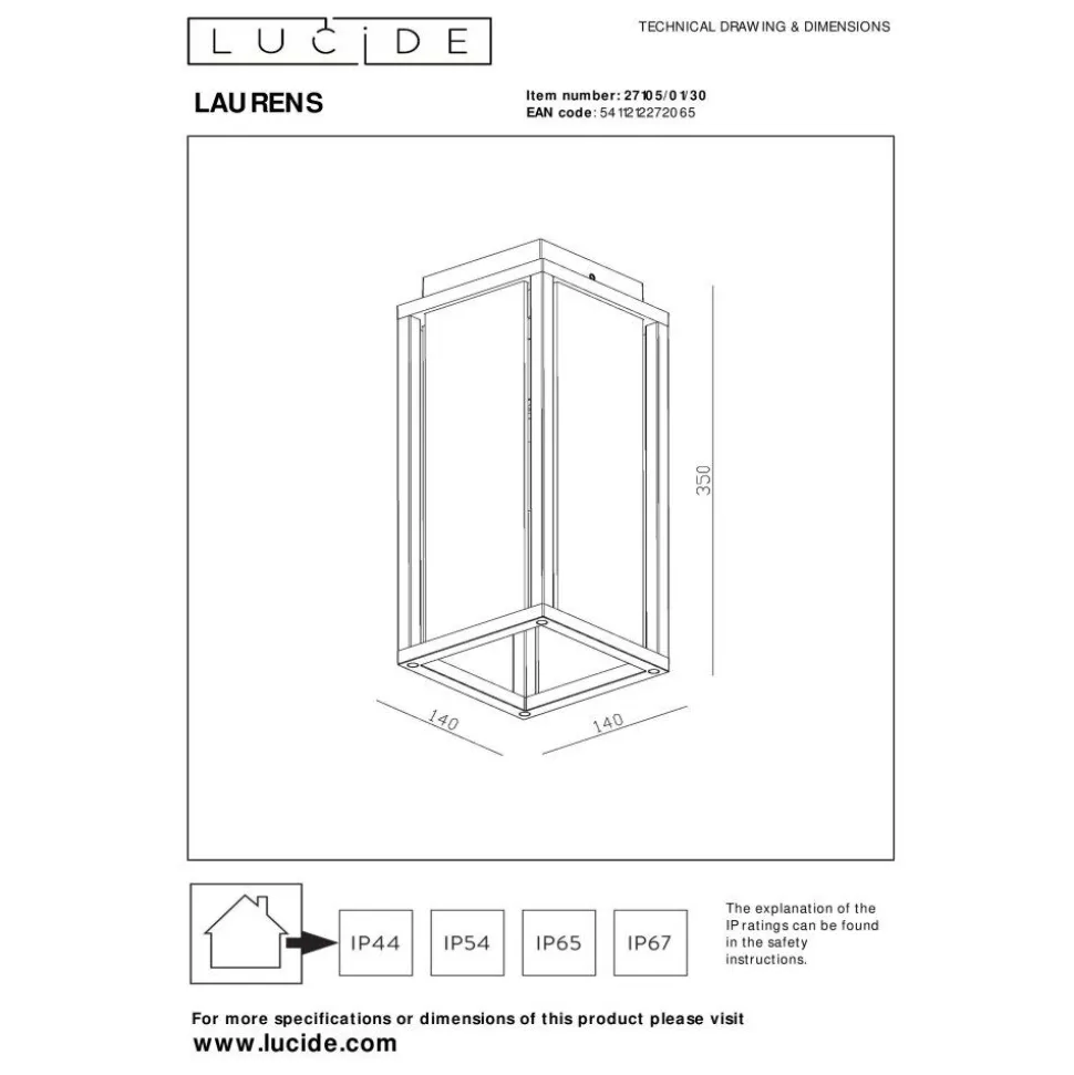 Plafonnier Exterieur Lucide Laurens Noir, 1 Lumiere