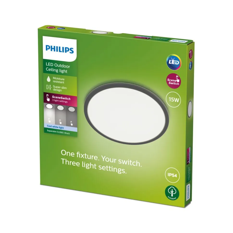Plafonnier Exterieur Philips Superslim Led Noir, Blanc, 1 Lumiere
