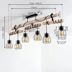 Plafonnier Gondo Bois Clair, Noir, 6 Lumieres