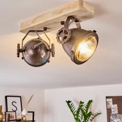 Plafonnier Herford Bois Clair, Cuivre, 2 Lumieres