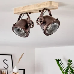 Plafonnier Herford Bois Clair, Cuivre, 2 Lumieres