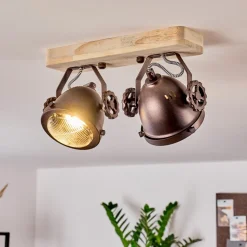 Plafonnier Herford Bois Clair, Cuivre, 2 Lumieres