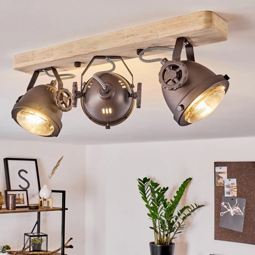 Plafonnier Herford Bois Clair, Cuivre, 3 Lumieres