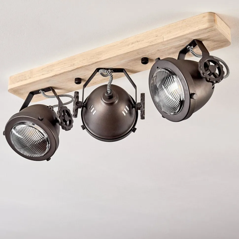 Plafonnier Herford Bois Clair, Cuivre, 3 Lumieres