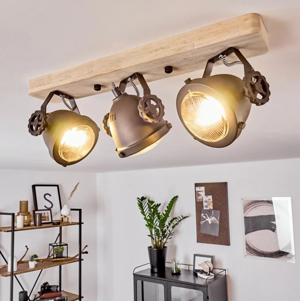 Plafonnier Herford Bois Clair, Cuivre, 3 Lumieres