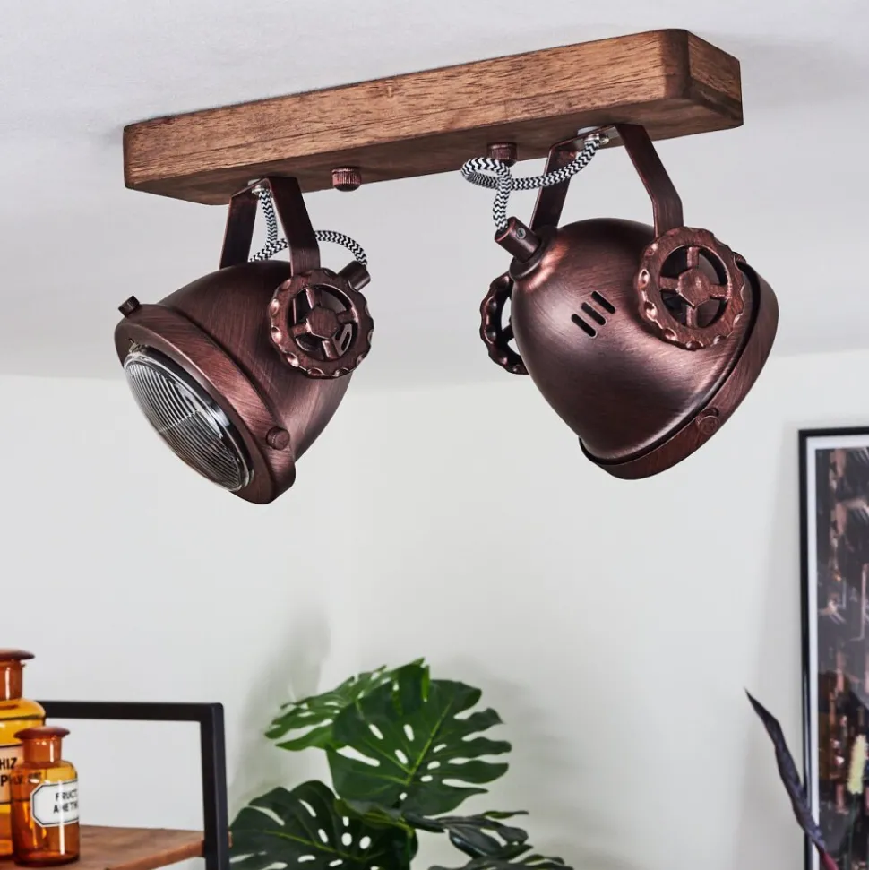 Plafonnier Herford Bois Fonce, Rouille, 2 Lumieres