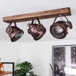 Plafonnier Herford Bois Fonce, Rouille, 3 Lumieres