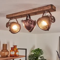 Plafonnier Herford Bois Fonce, Rouille, 3 Lumieres