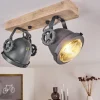 Plafonnier Herford Gris, Bois Clair, 2 Lumieres