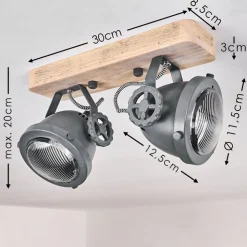 Plafonnier Herford Gris, Bois Clair, 2 Lumieres