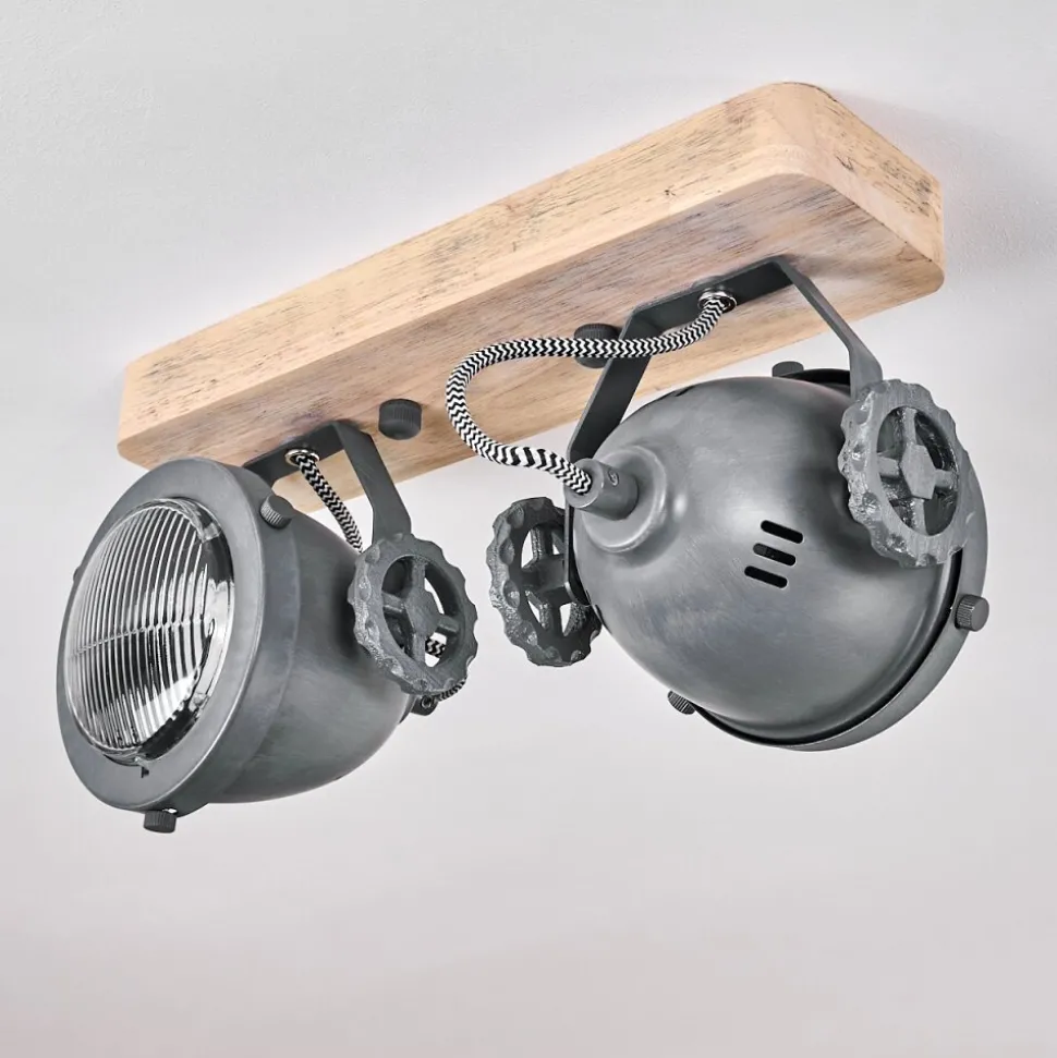 Plafonnier Herford Gris, Bois Clair, 2 Lumieres