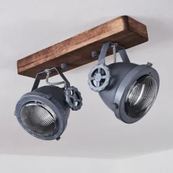 Plafonnier Herford Gris, Bois Fonce, 2 Lumieres