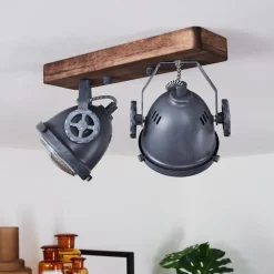 Plafonnier Herford Gris, Bois Fonce, 2 Lumieres