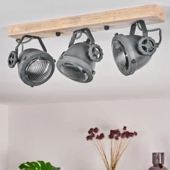 Plafonnier Herford Gris, Bois Clair, 3 Lumieres