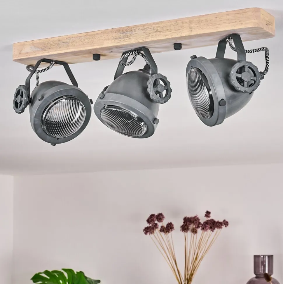 Plafonnier Herford Gris, Bois Clair, 3 Lumieres