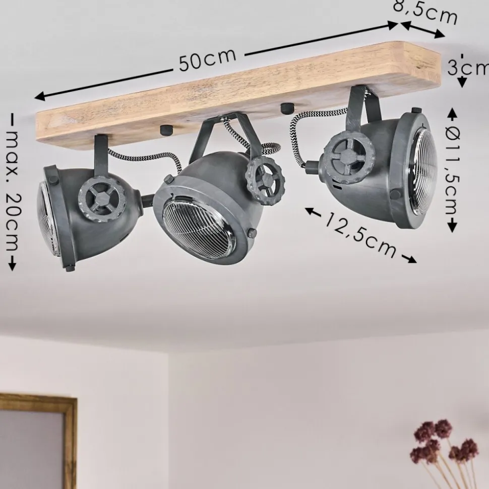 Plafonnier Herford Gris, Bois Clair, 3 Lumieres