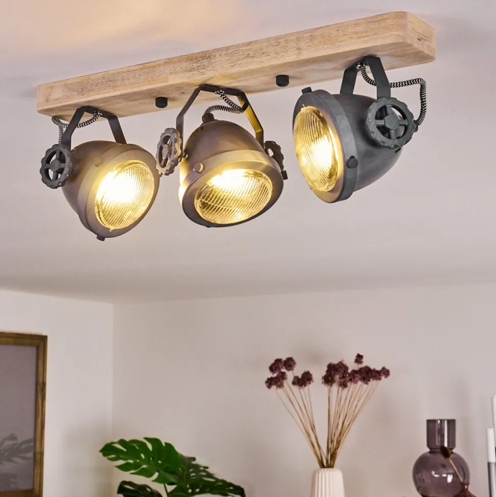 Plafonnier Herford Gris, Bois Clair, 3 Lumieres