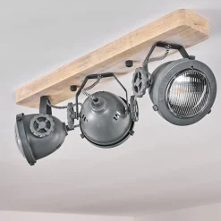 Plafonnier Herford Gris, Bois Clair, 3 Lumieres