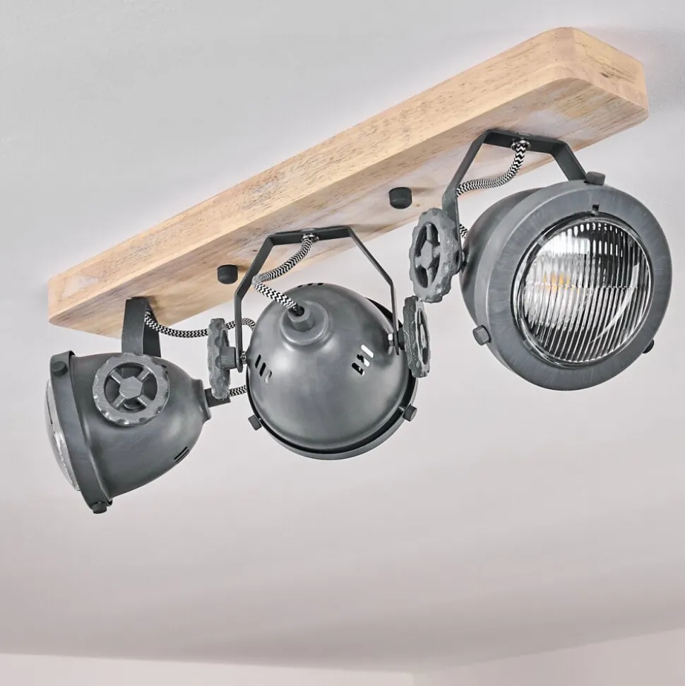 Plafonnier Herford Gris, Bois Clair, 3 Lumieres