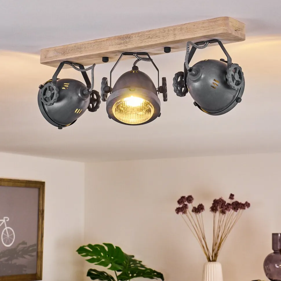 Plafonnier Herford Gris, Bois Clair, 3 Lumieres