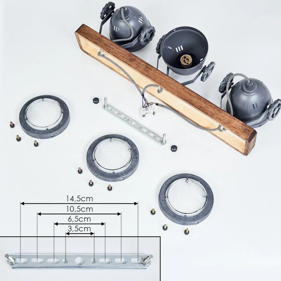 Plafonnier Herford Gris, Bois Fonce, 3 Lumieres