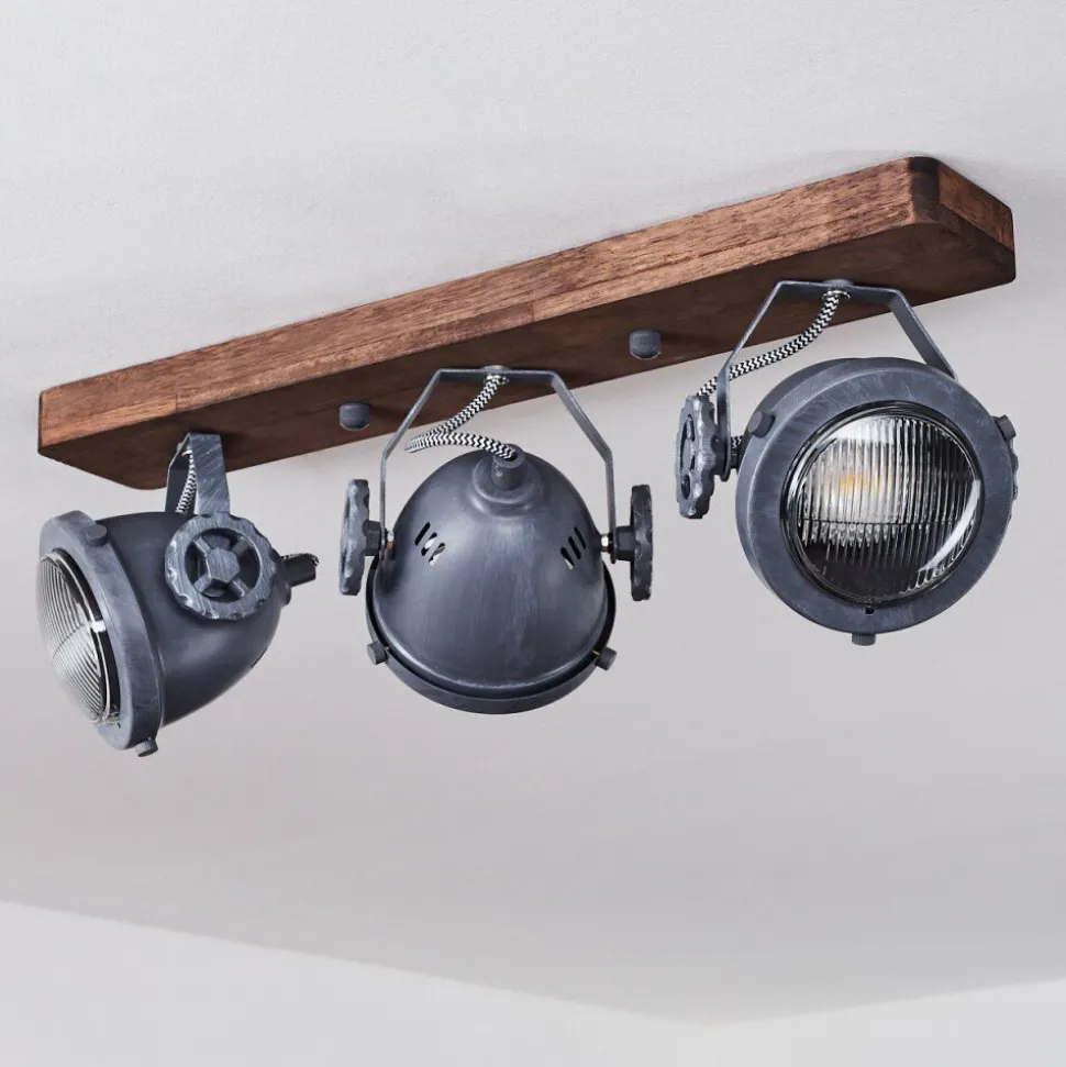 Plafonnier Herford Gris, Bois Fonce, 3 Lumieres