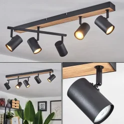 Plafonnier Javel Brun, Couleur Bois, Noir, 5 Lumieres