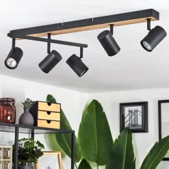 Plafonnier Javel Brun, Couleur Bois, Noir, 5 Lumieres