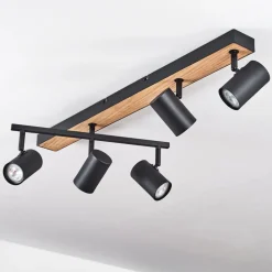 Plafonnier Javel Brun, Couleur Bois, Noir, 5 Lumieres