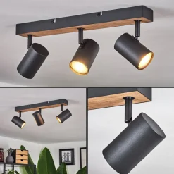 Plafonnier Javel Brun, Couleur Bois, Noir, 3 Lumieres