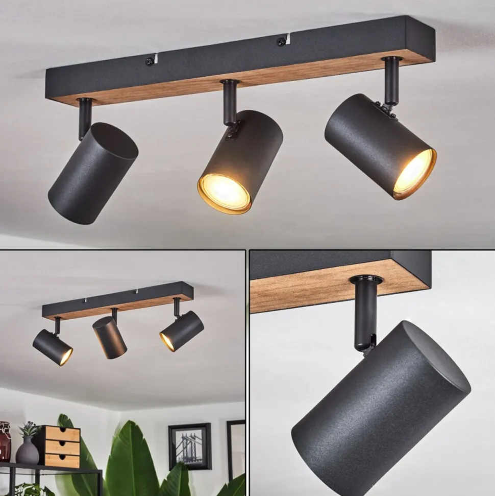 Plafonnier Javel Brun, Couleur Bois, Noir, 3 Lumieres