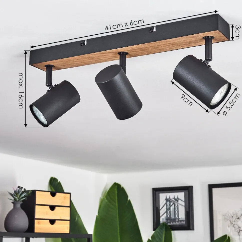 Plafonnier Javel Brun, Couleur Bois, Noir, 3 Lumieres