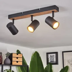 Plafonnier Javel Brun, Couleur Bois, Noir, 3 Lumieres