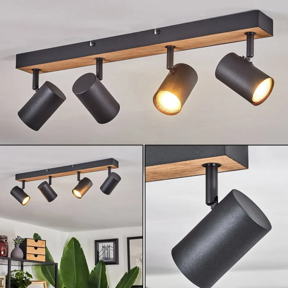 Plafonnier Javel Brun, Couleur Bois, Noir, 4 Lumieres