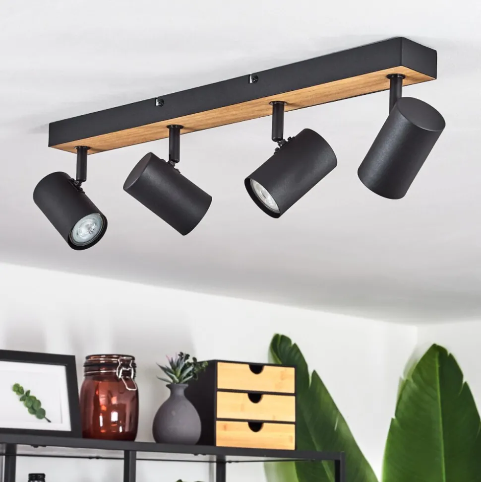 Plafonnier Javel Brun, Couleur Bois, Noir, 4 Lumieres