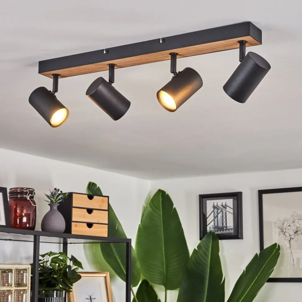 Plafonnier Javel Brun, Couleur Bois, Noir, 4 Lumieres